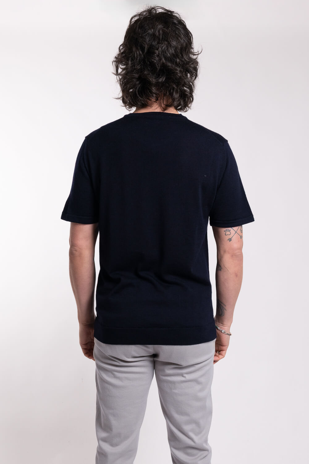 Extra Fine Merino Wool Round Neck T-Shirt Navy
