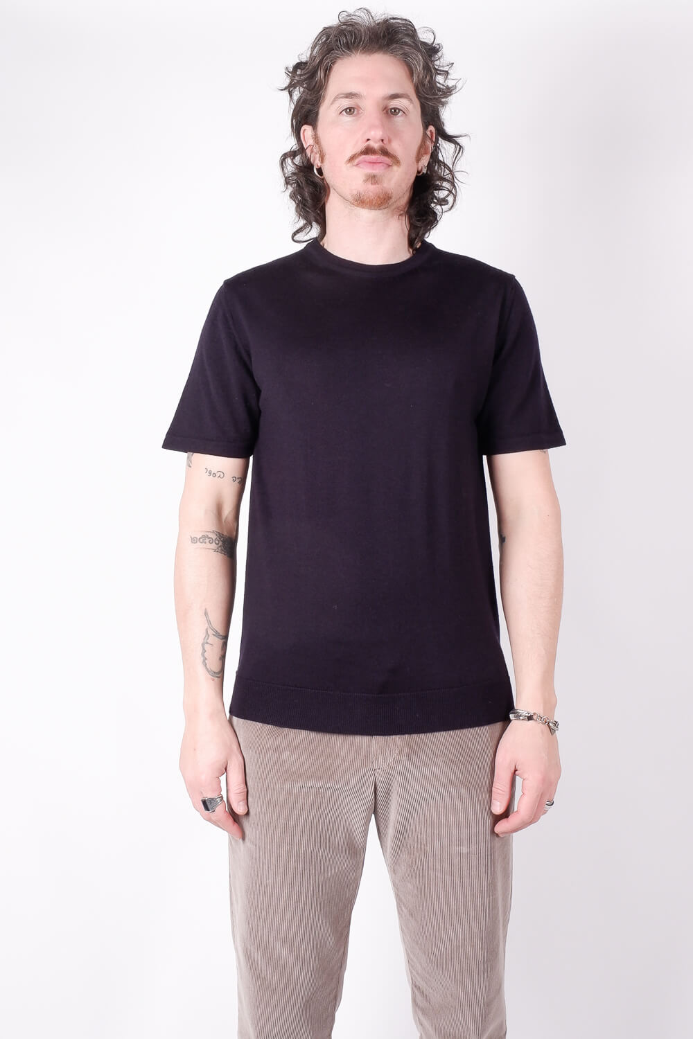 Extra Fine Merino Wool Round Neck T-Shirt Navy