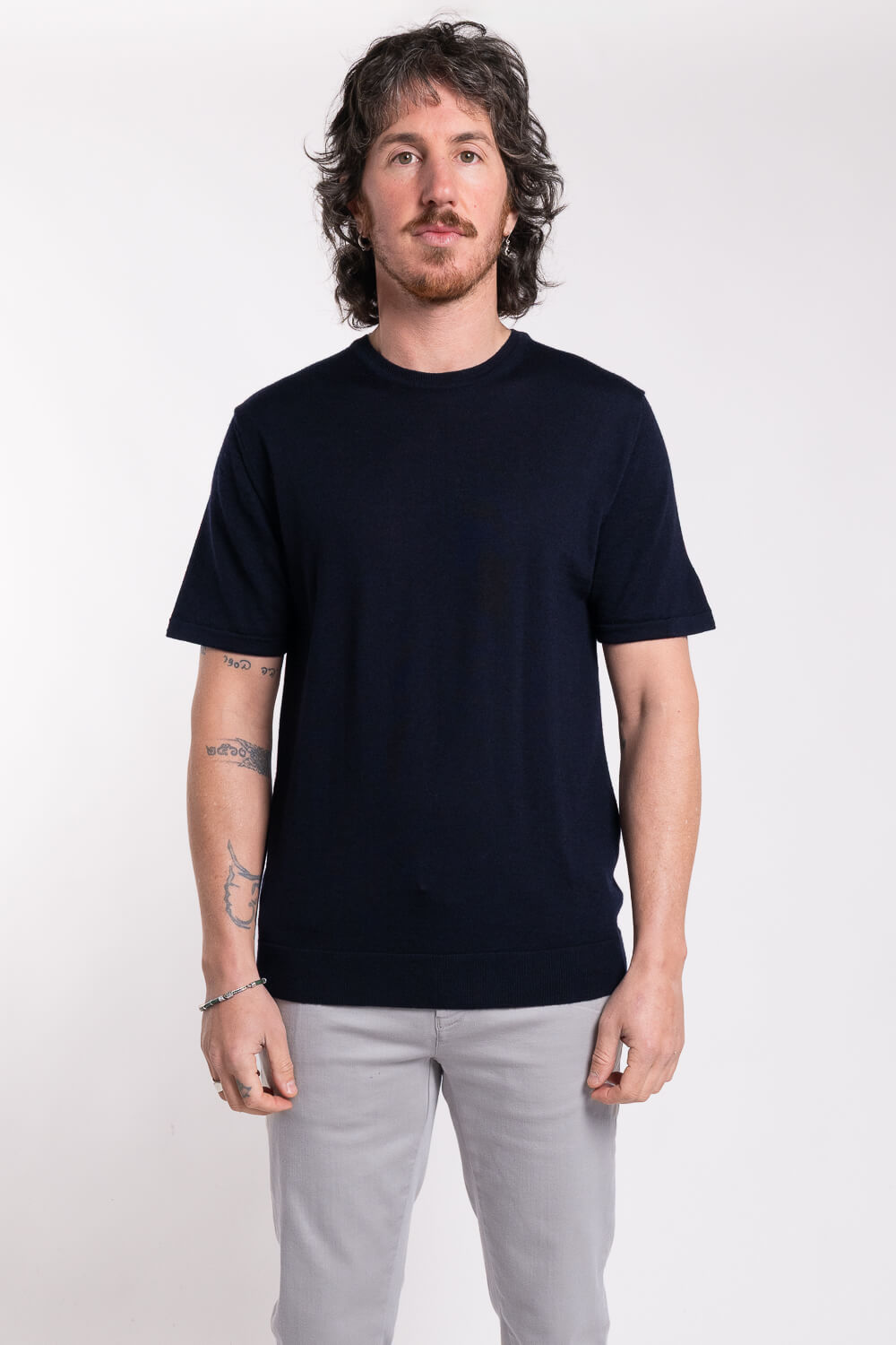 Extra Fine Merino Wool Round Neck T-Shirt Navy