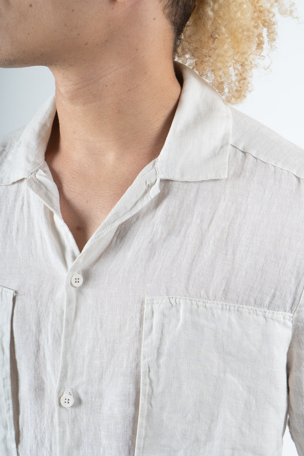 Front Pocket S/S Linen Shirt Beige