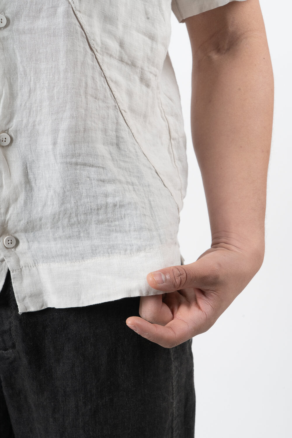 Front Pocket S/S Linen Shirt Beige