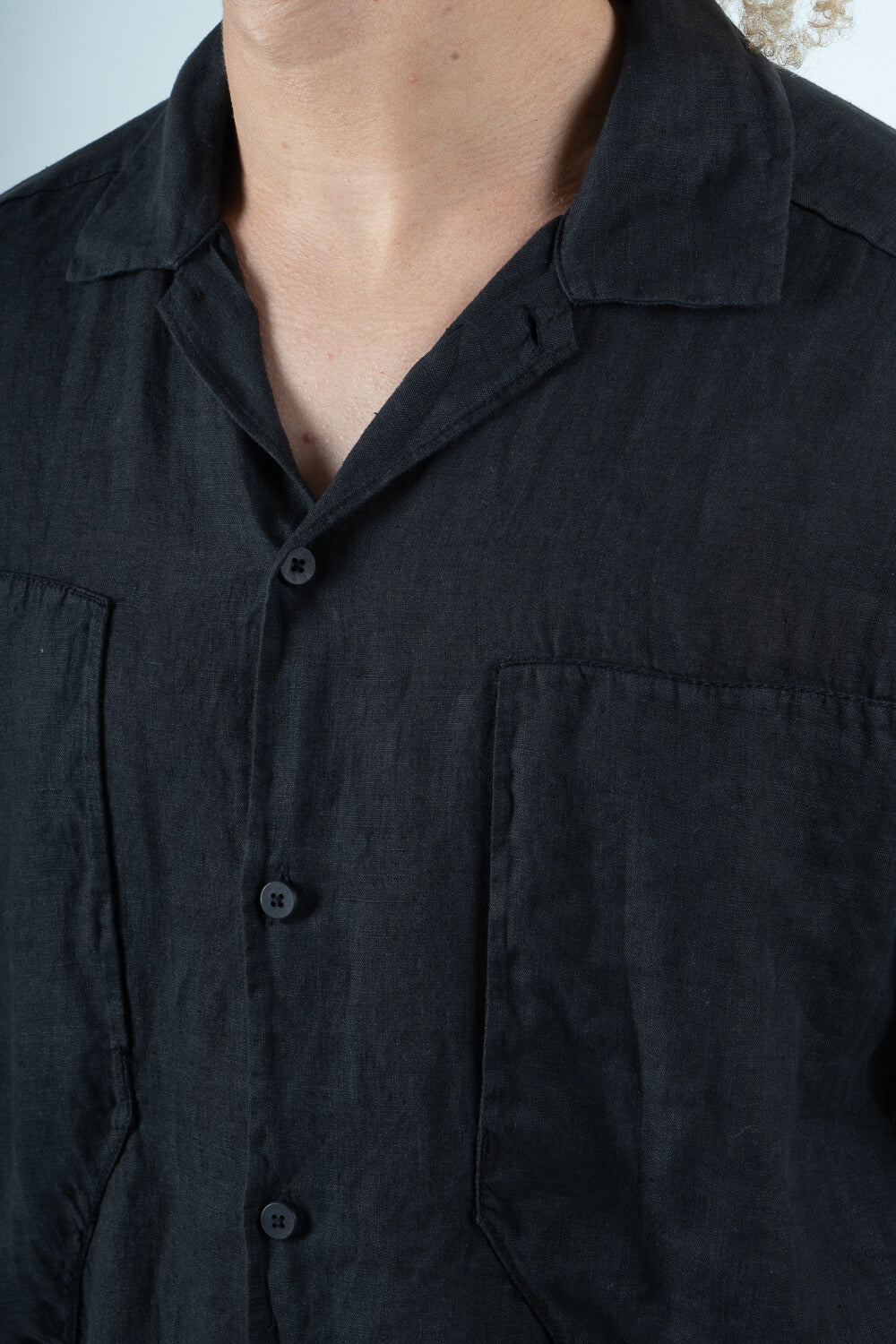 Front Pocket S/S Linen Shirt Black