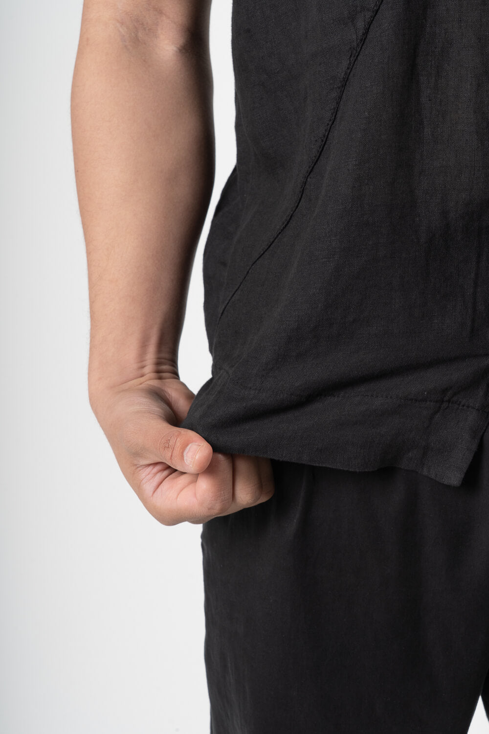 Front Pocket S/S Linen Shirt Black