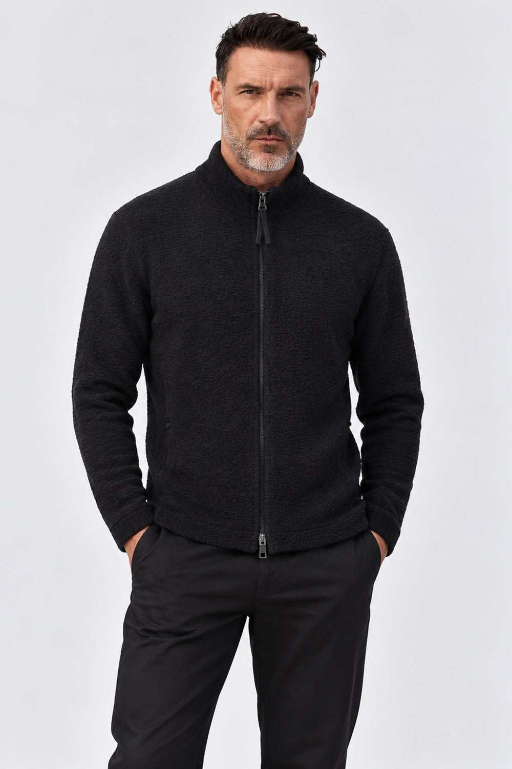 Full Zip Bouclé Cardigan Black