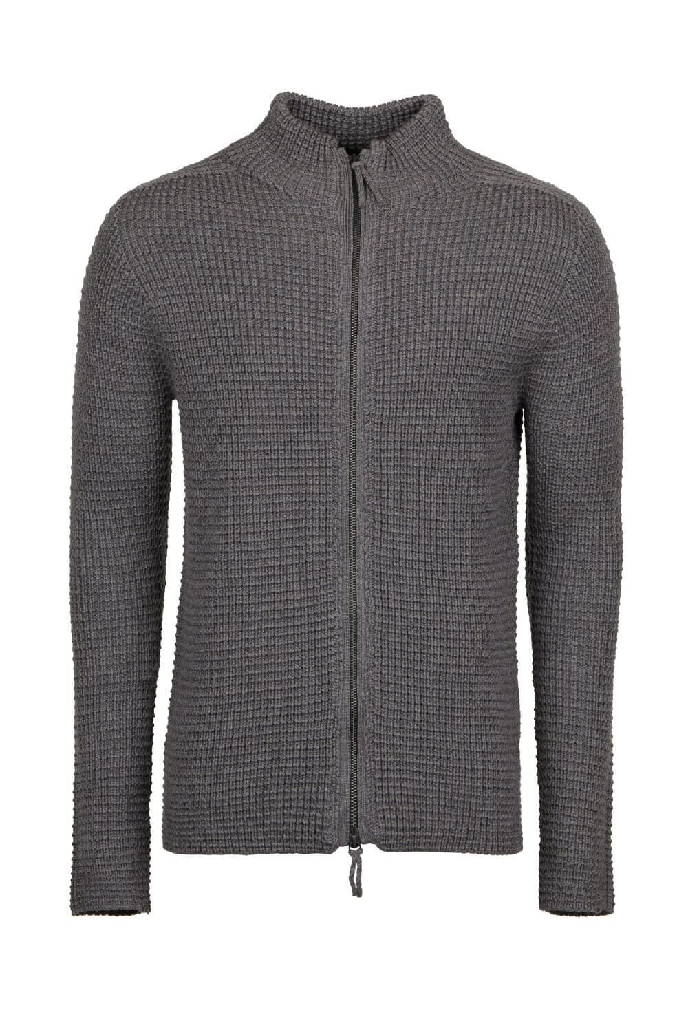 Full Zip Cable Virgin Wool Cardigan Grey
