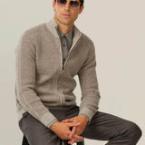 Full Zip-Up Ribbed Knit Grey