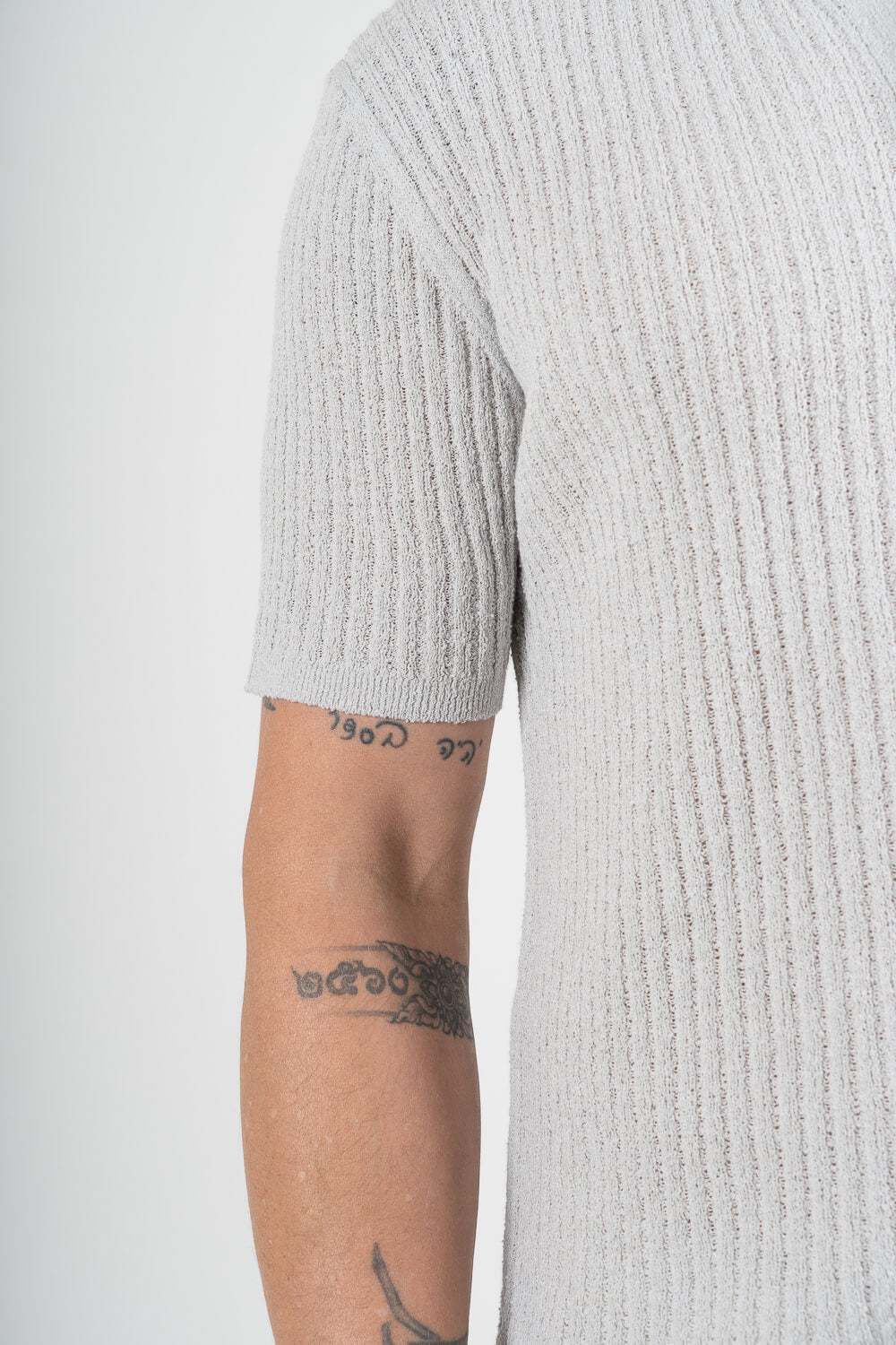 Full Button-Up Textured Cotton Shirt Light Grey