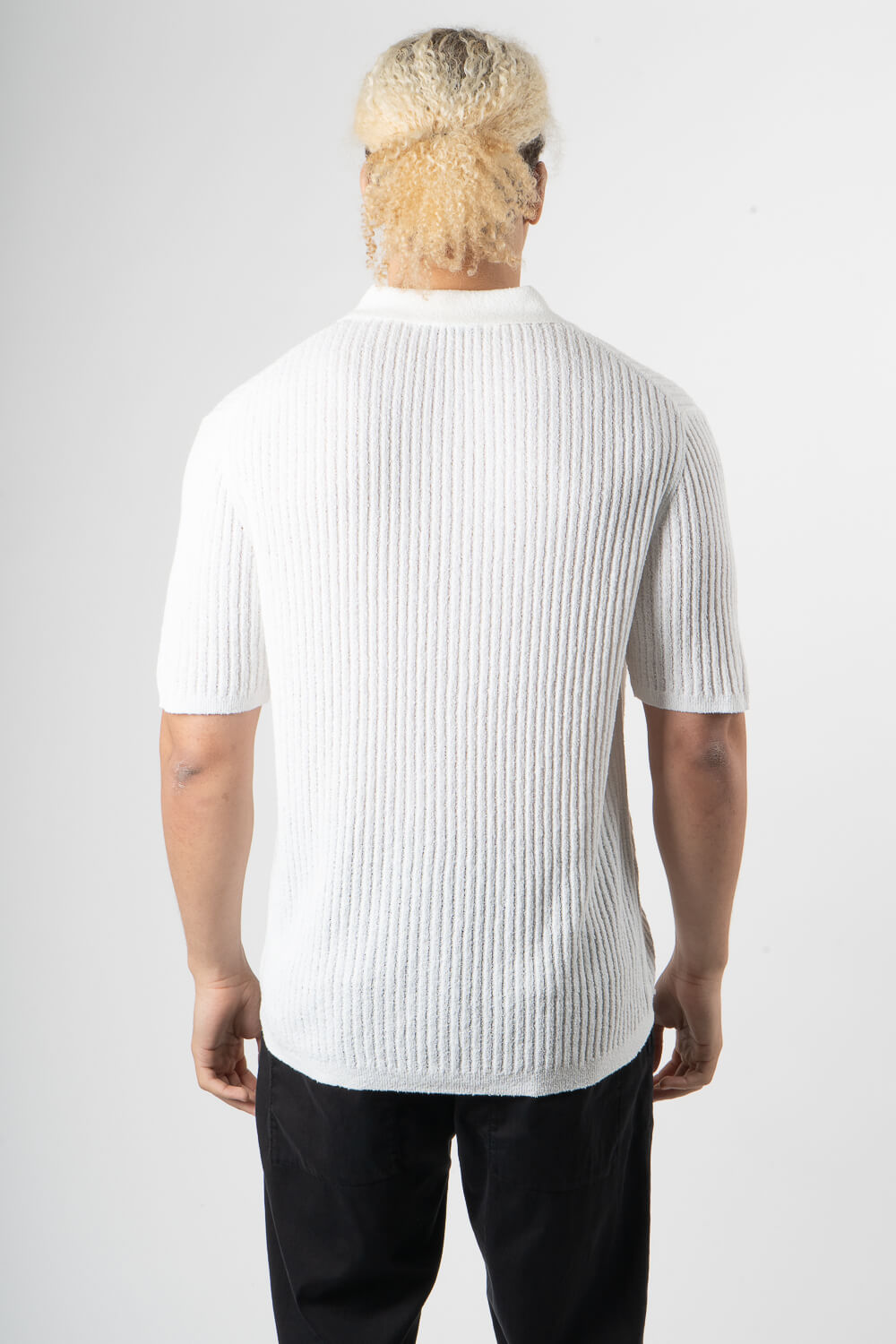 Full Button-Up Textured Cotton Shirt White