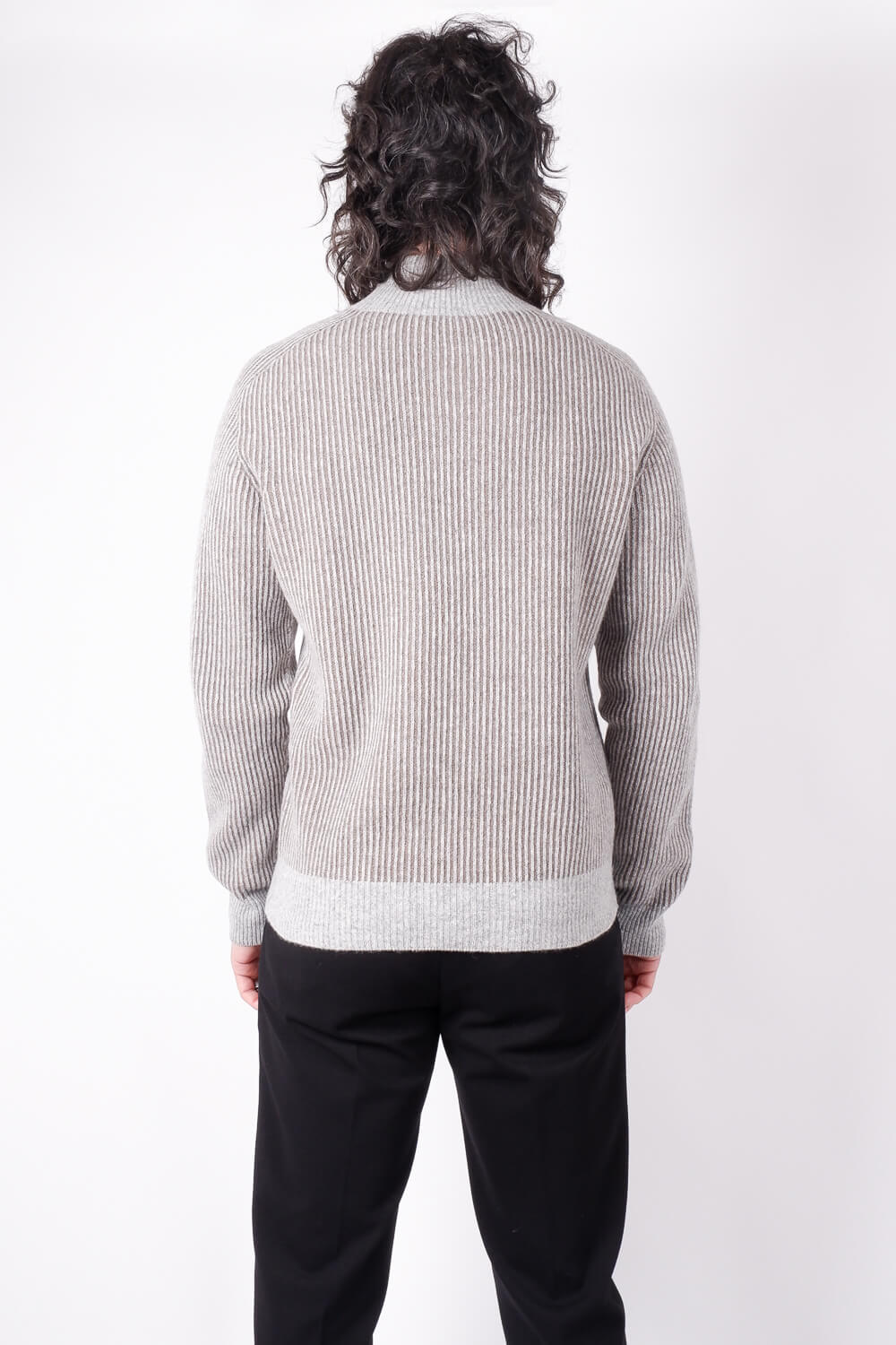 Full Zip-Up Ribbed Knit Grey