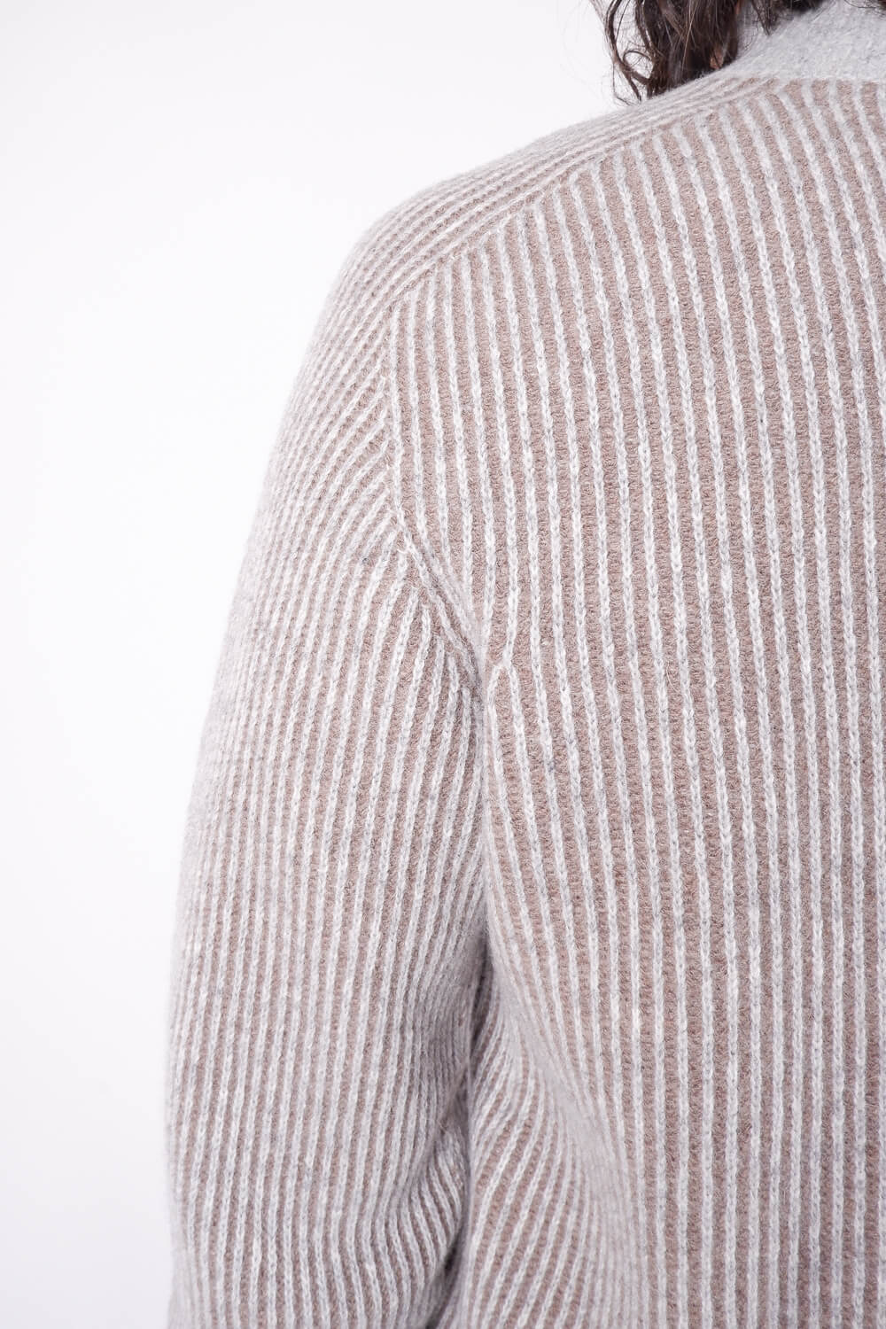 Full Zip-Up Ribbed Knit Grey