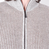 Full Zip-Up Ribbed Knit Grey