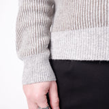 Full Zip-Up Ribbed Knit Grey