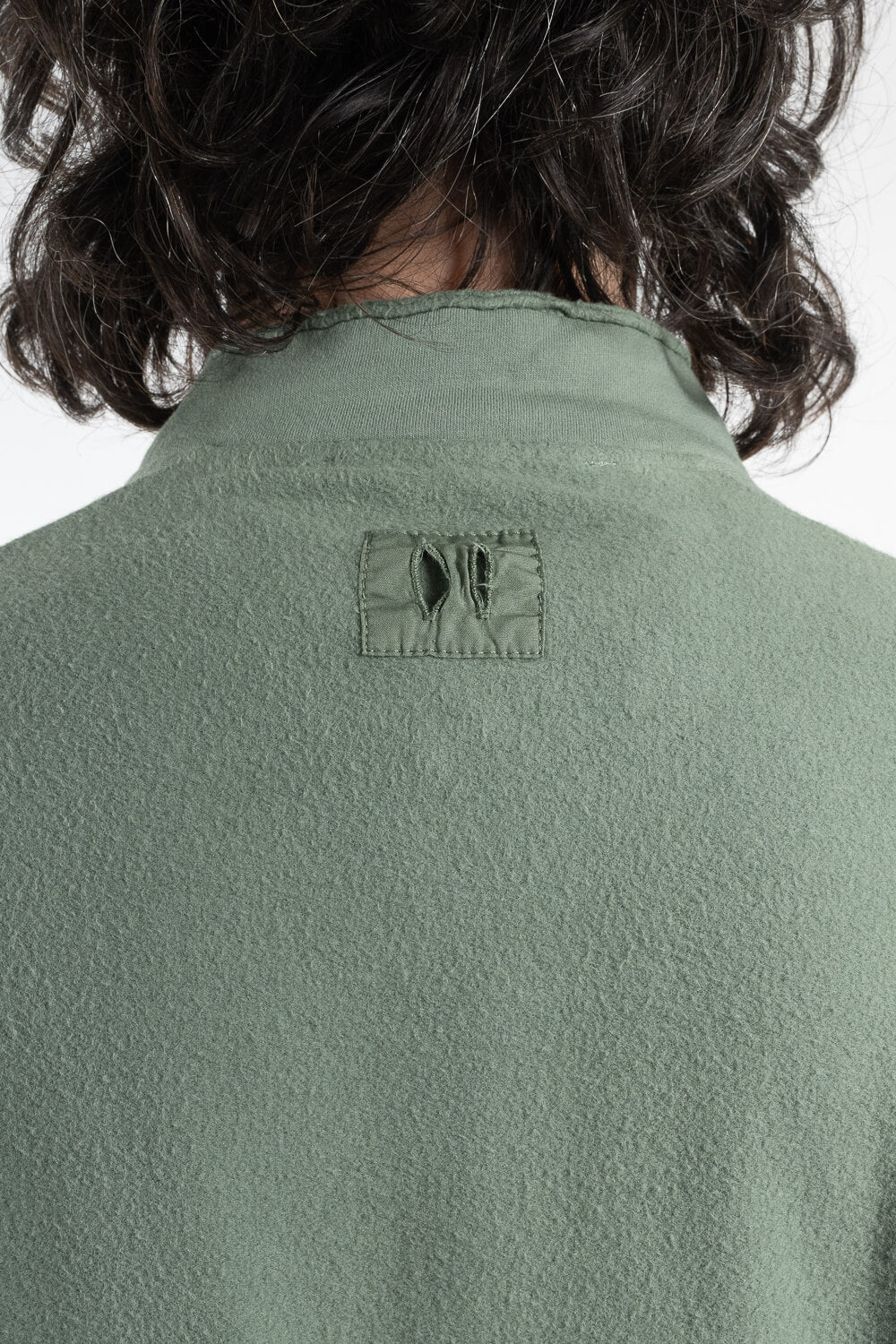 Full Zip Raw Edge Panel Jersey Cotton Overshirt Green
