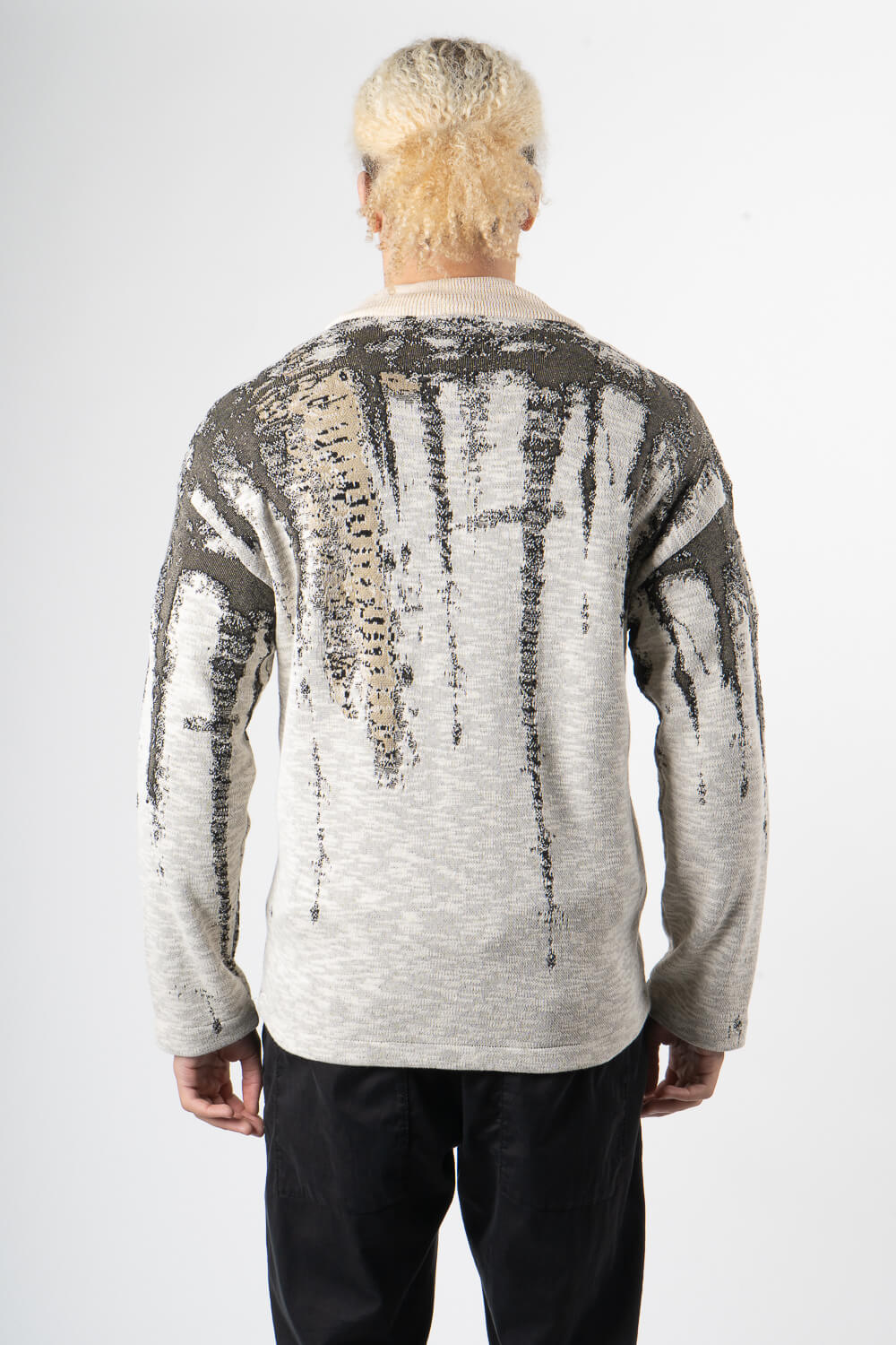 Full Zip Up Knitted Cotton Design Jacket Beige