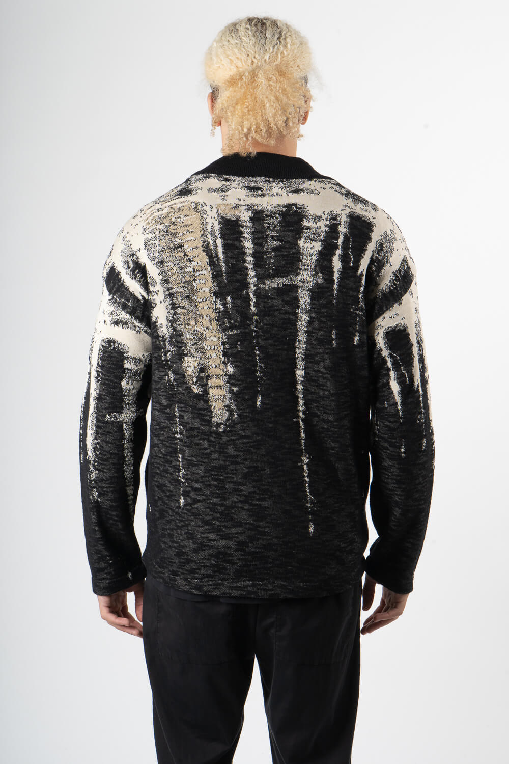 Full Zip Up Knitted Cotton Design Jacket Black