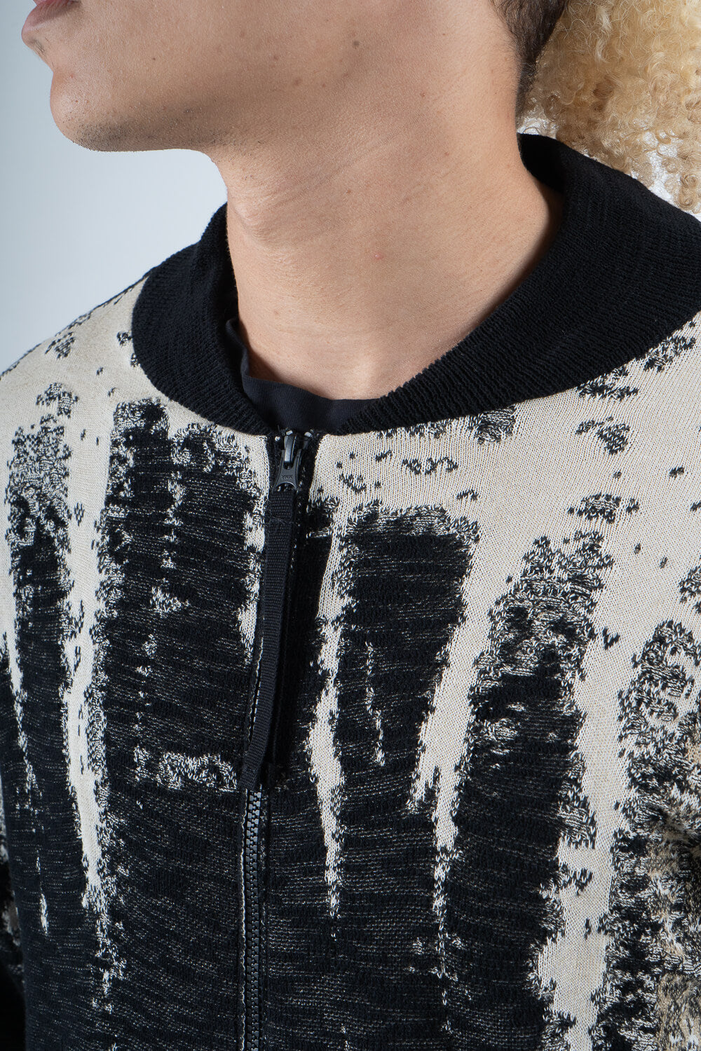 Full Zip Up Knitted Cotton Design Jacket Black