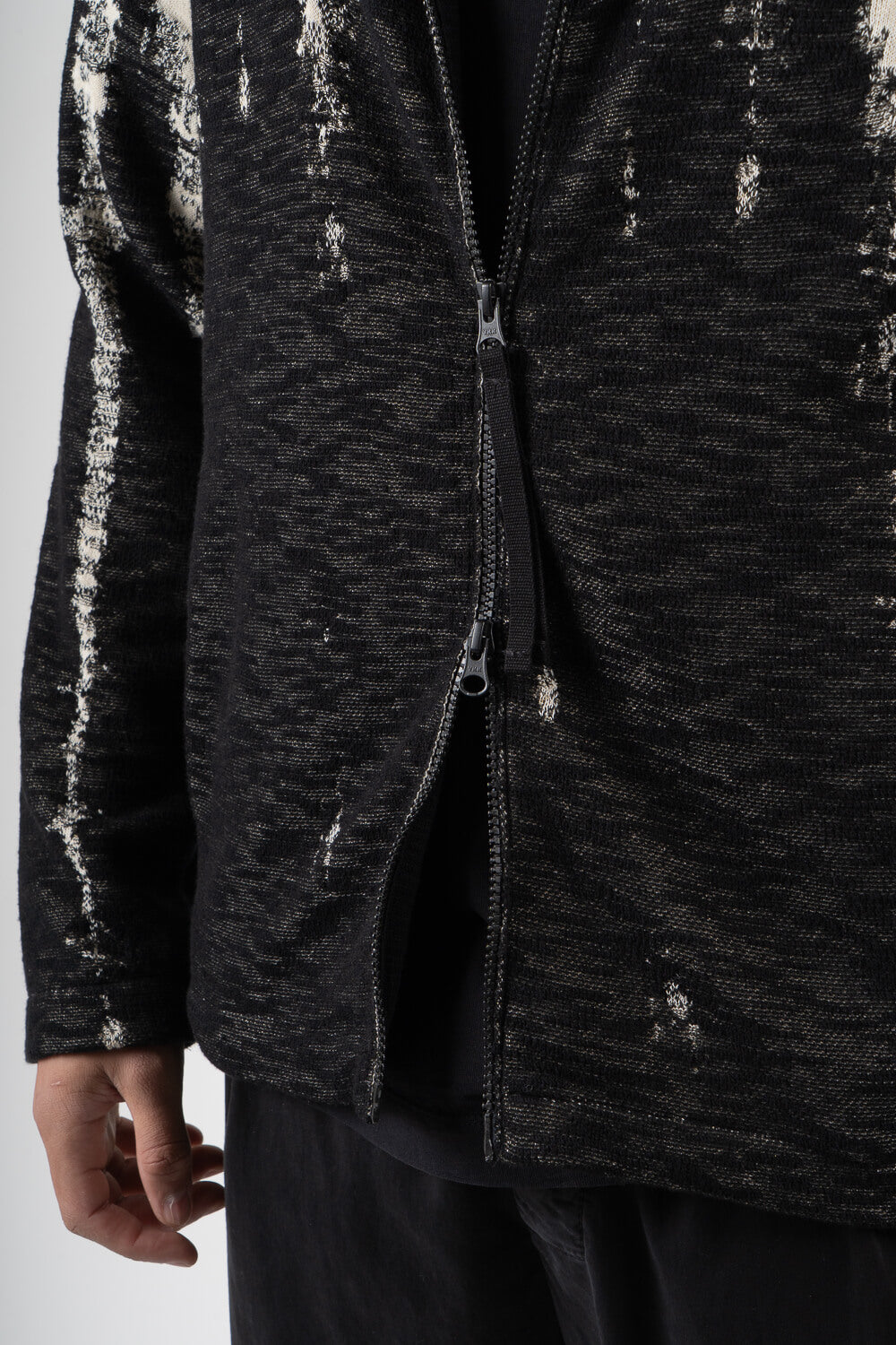 Full Zip Up Knitted Cotton Design Jacket Black