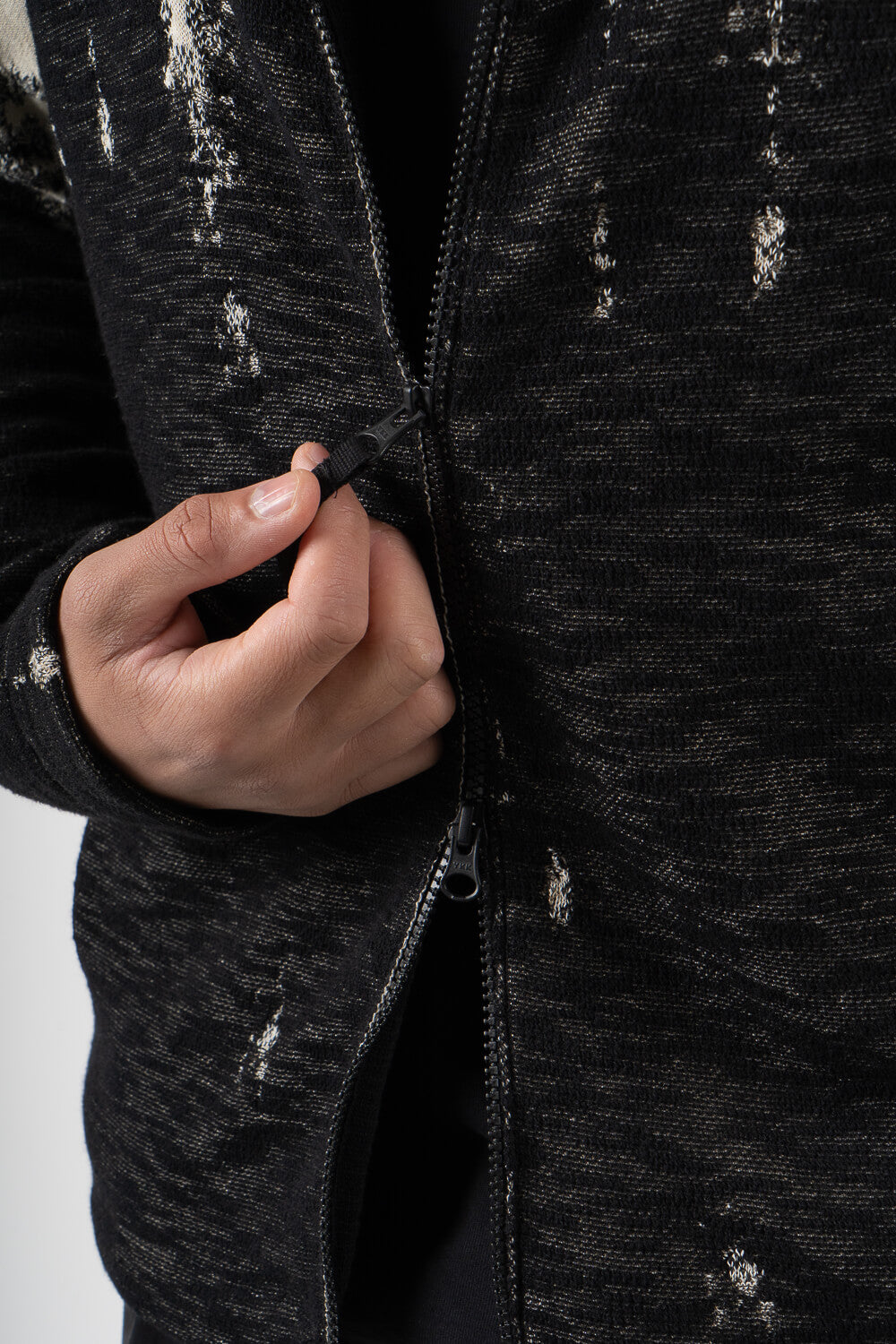 Full Zip Up Knitted Cotton Design Jacket Black