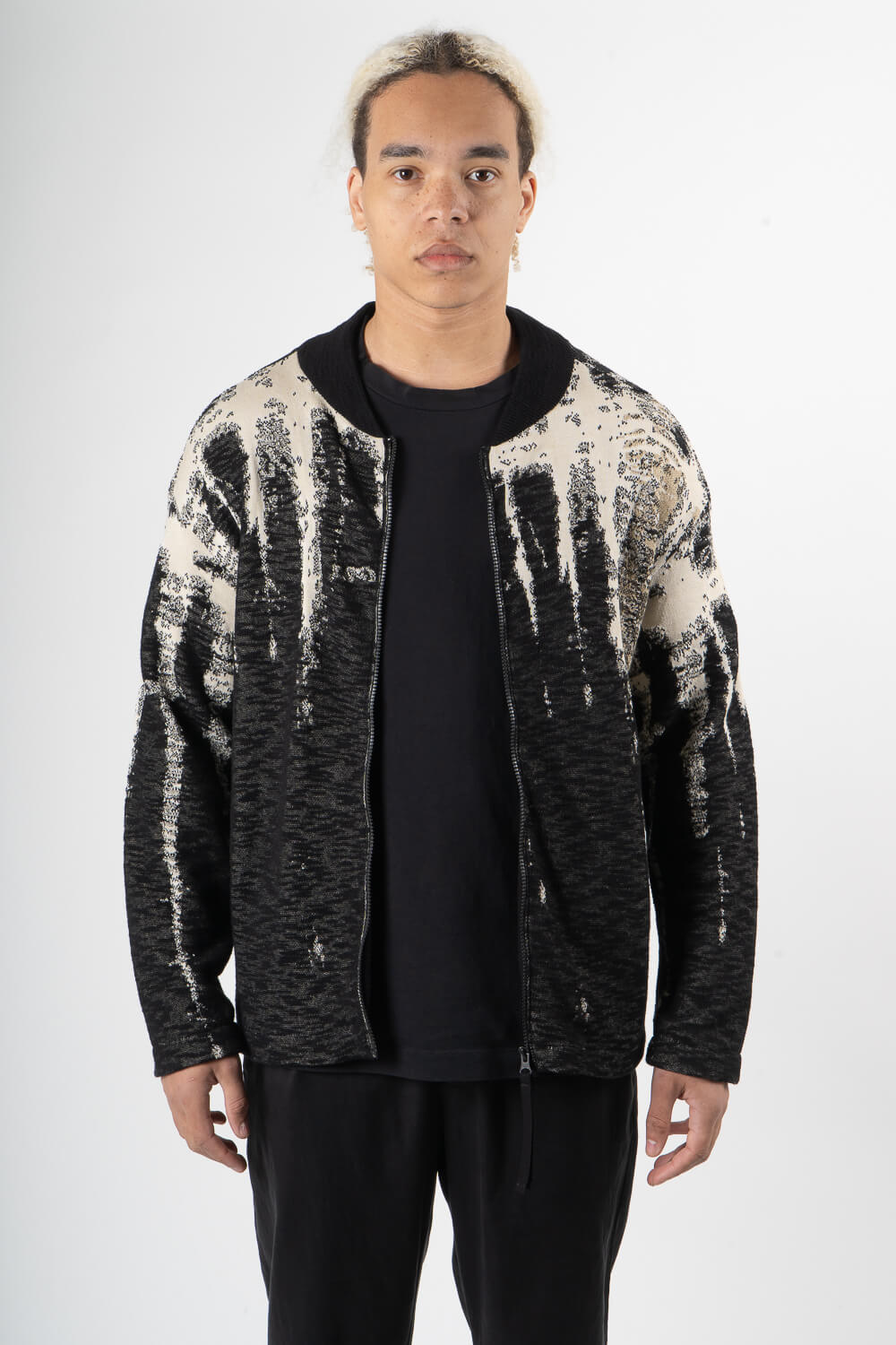 Full Zip Up Knitted Cotton Design Jacket Black