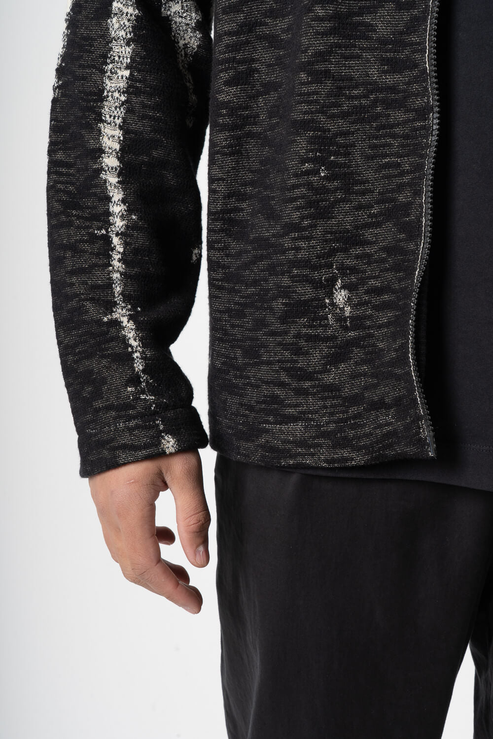 Full Zip Up Knitted Cotton Design Jacket Black
