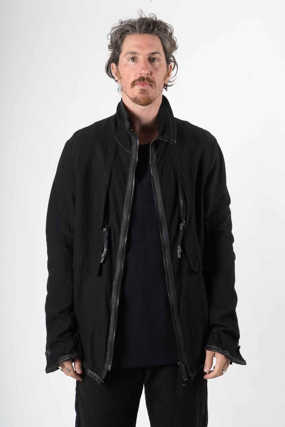 Gusset High Neck Zipper Jacket Black