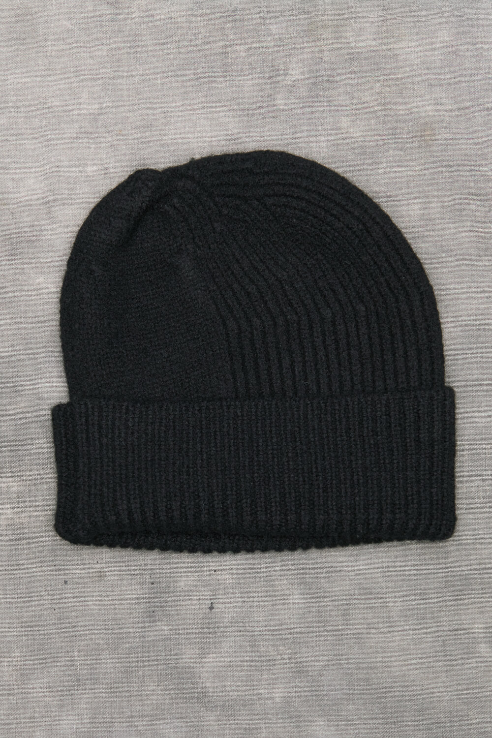 Half-Ribbed Virgin Wool Knit Beanie Black
