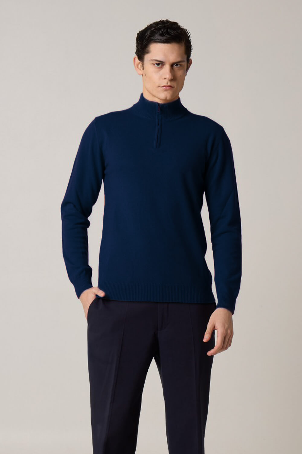 Half-Zip Cashmere Blend Sweater Navy