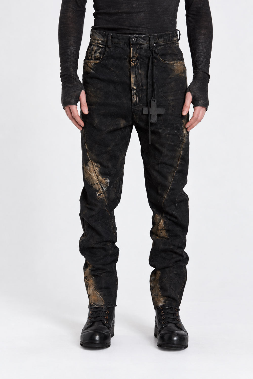 Hand Dyed Loose Fit Jeans W/ Contrast Stitch Detail Black