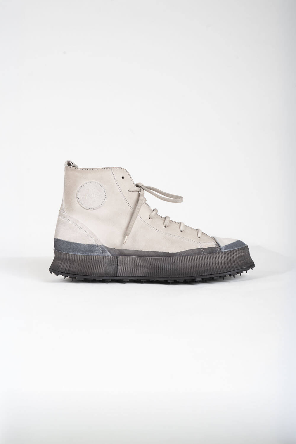 Hand Painted Sole/Calf Leather High Top Boot Beige/Dark Grey