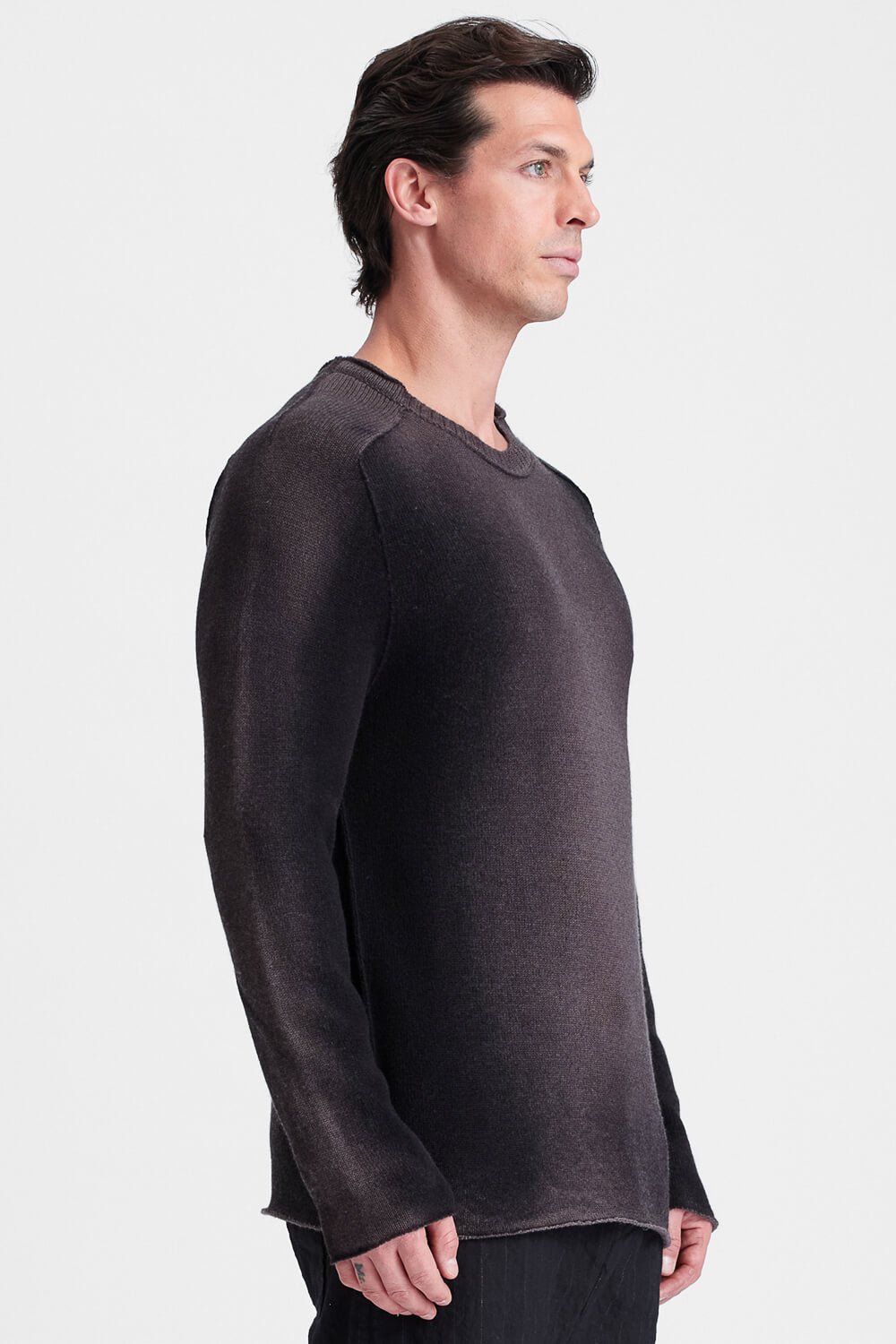 Hand-Sprayed Wool & Cashmere Crew Neck Jumper Charcoal