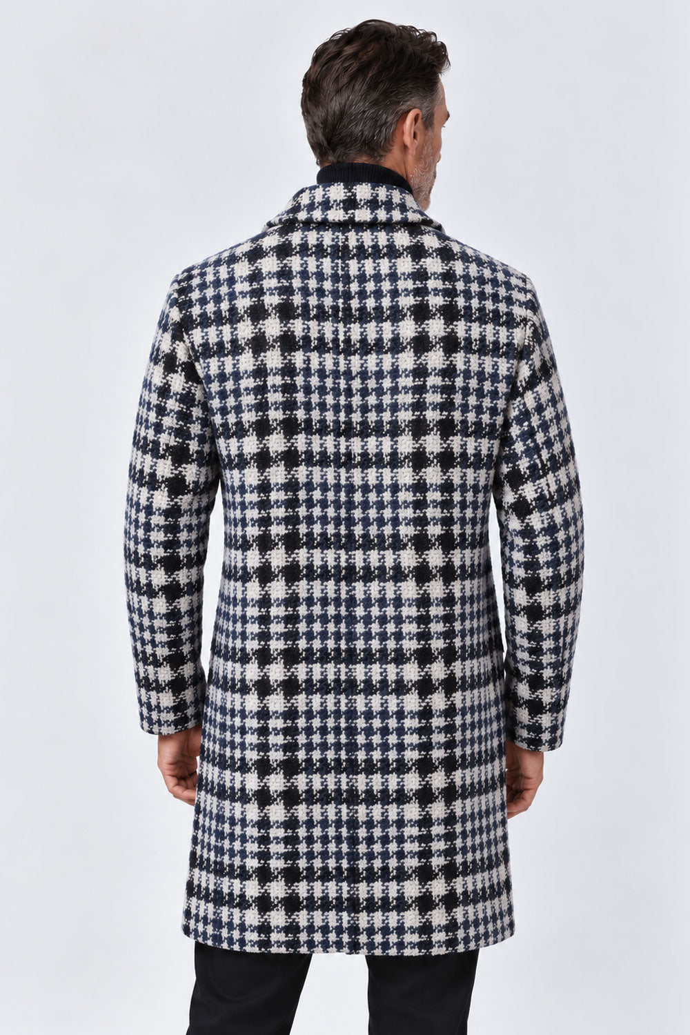 Heavy Checked Double-Breasted Virgin Wool Overcoat Black/Navy/White