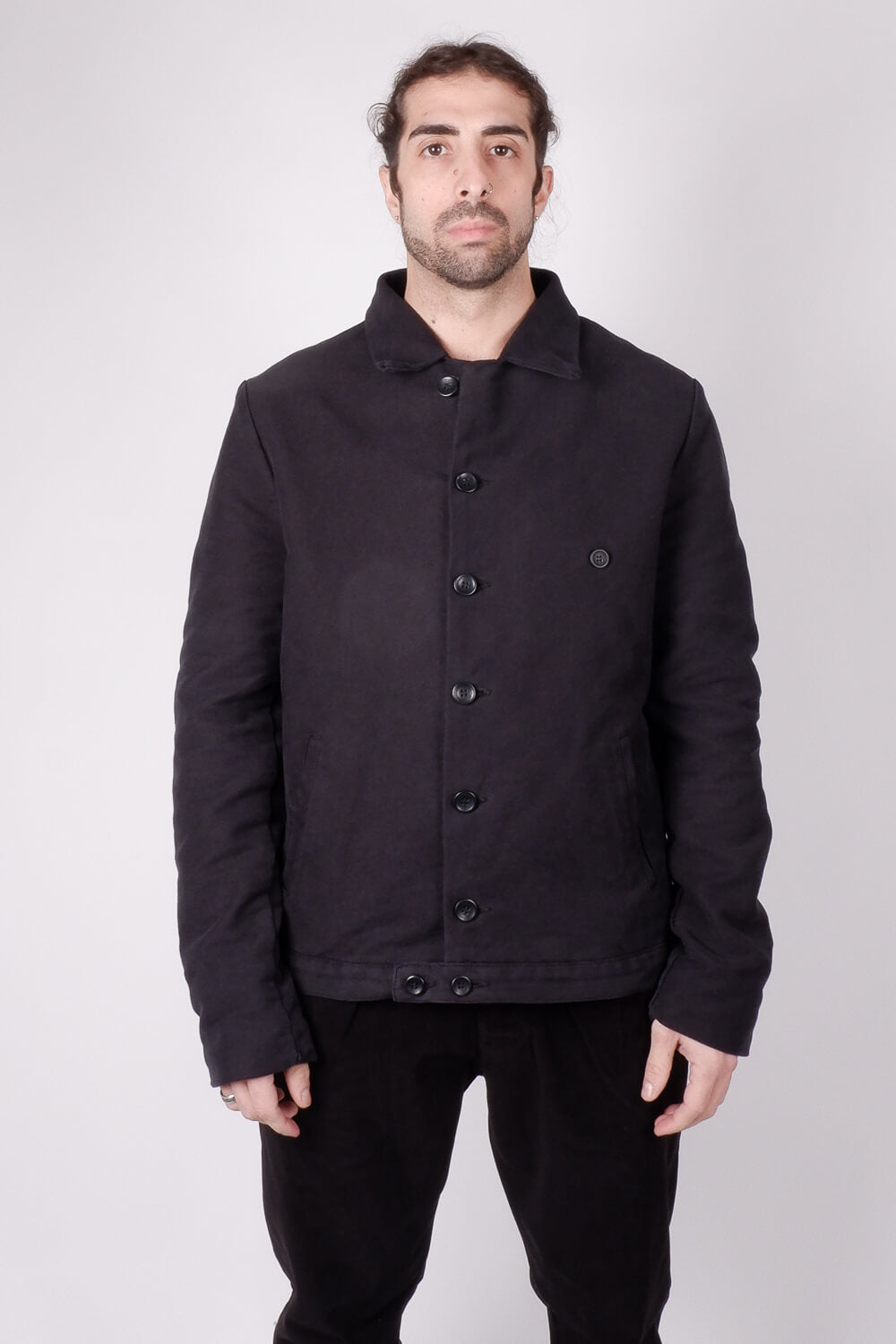 Heavy Cotton Button-Up Jacket Black