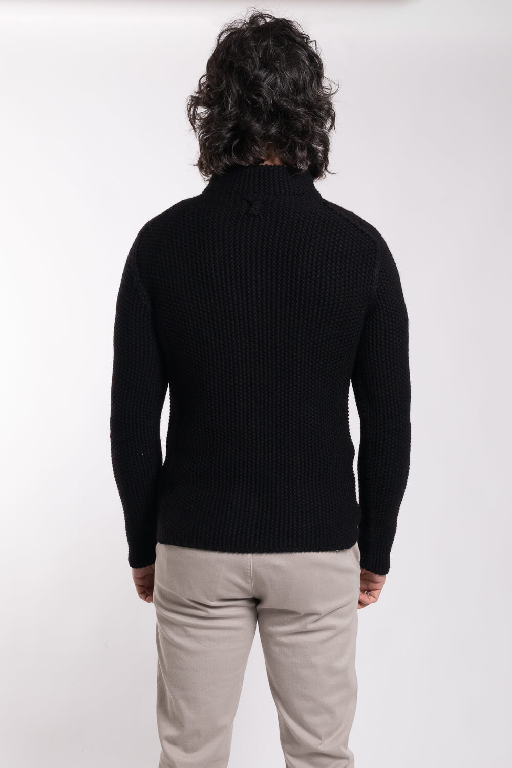 Heavy Full Zip Raw Edge Cable Knit Cardigan Black