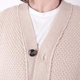 Heavy Woven Knit Button-Up Cardigan Beige