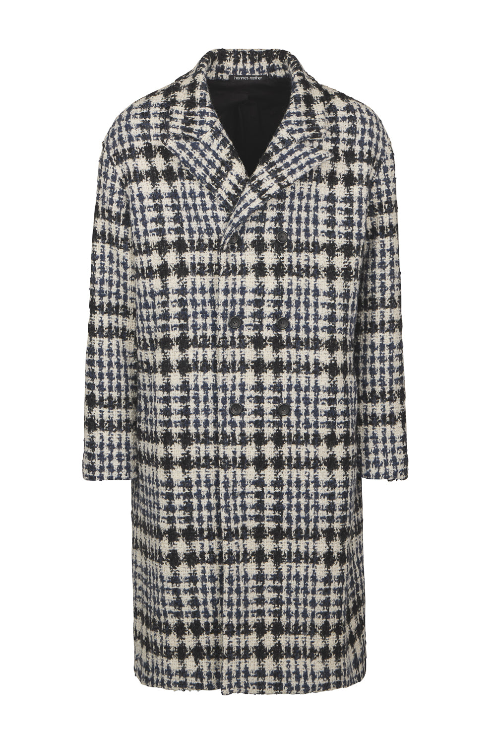 Heavy Checked Double-Breasted Virgin Wool Overcoat Black/Navy/White