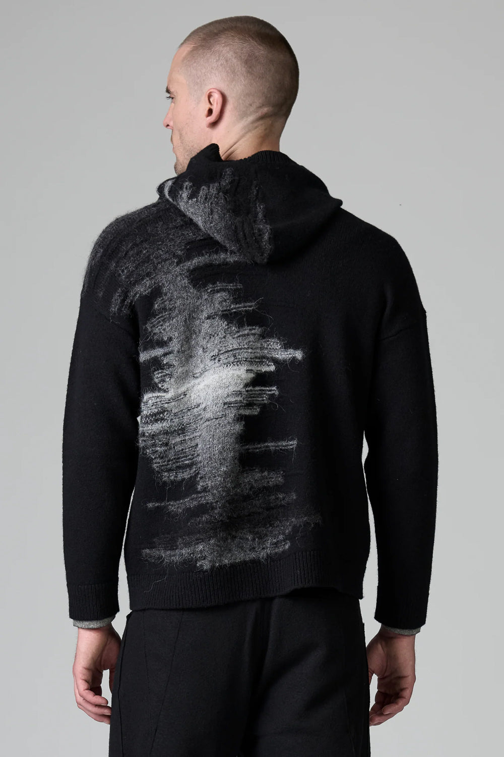 Inlay Detail Alpaca Zip-Up Hoodie Black