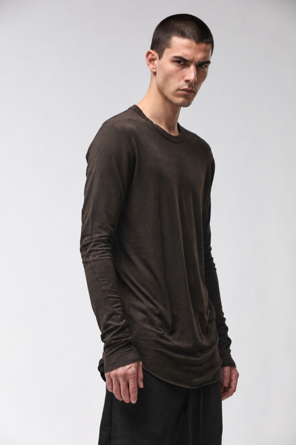 M TS 961 Long-Sleeve T-Shirt in Modal/Cashmere Blend Dark Brown