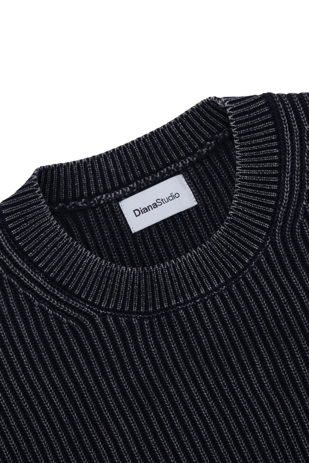 Italian Cotton Ribbed Round Neck Sweater Charcoal