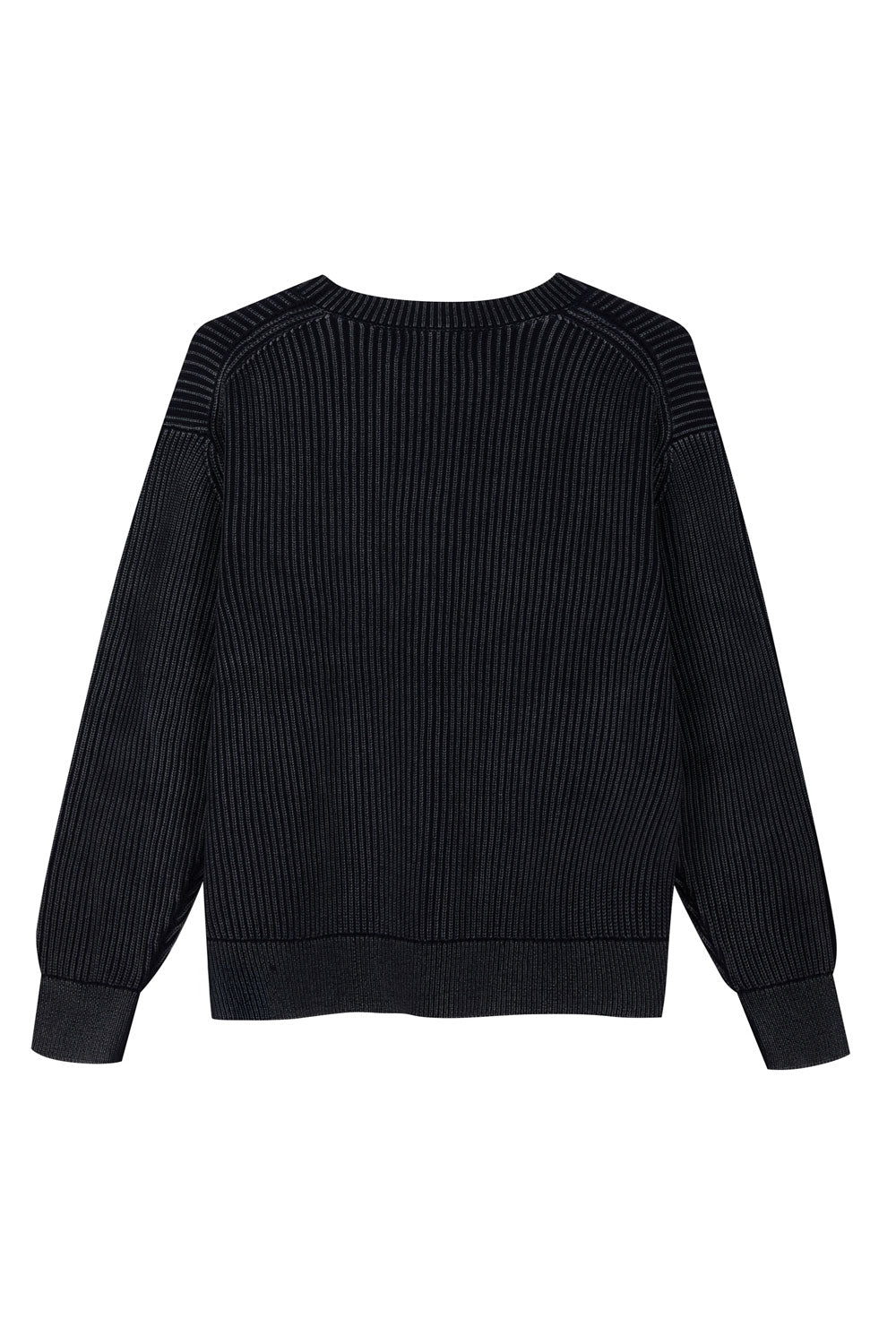 Italian Cotton Ribbed Round Neck Sweater Charcoal