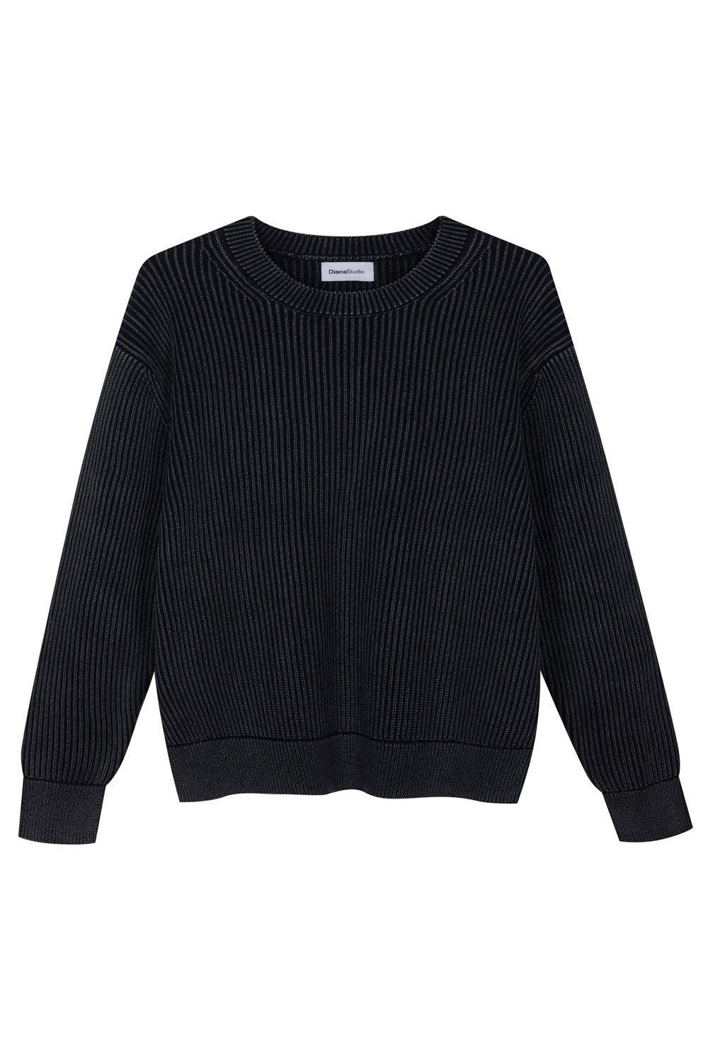 Italian Cotton Ribbed Round Neck Sweater Charcoal