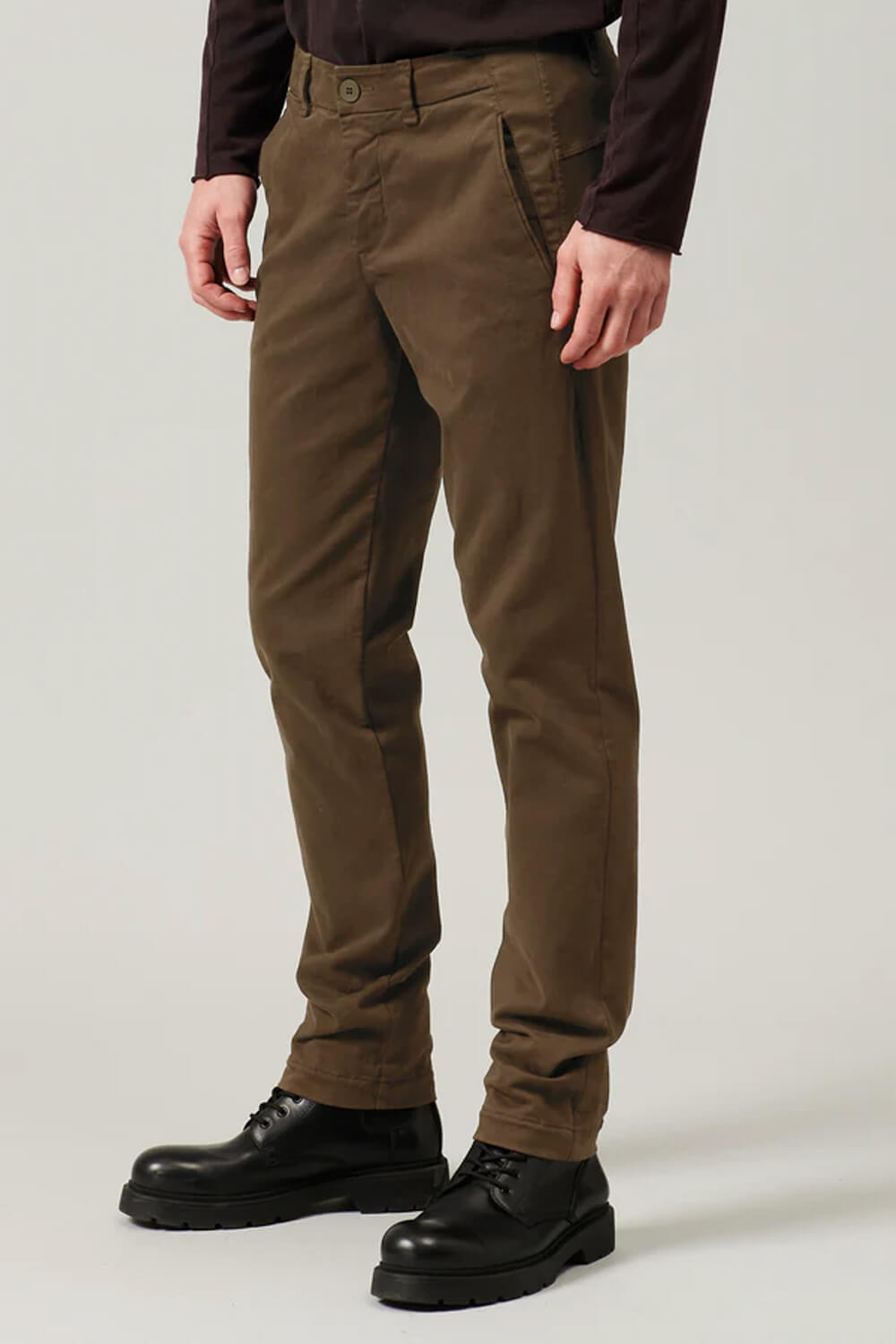 Italian Cotton Stretch Regular Fit Chinos Mud