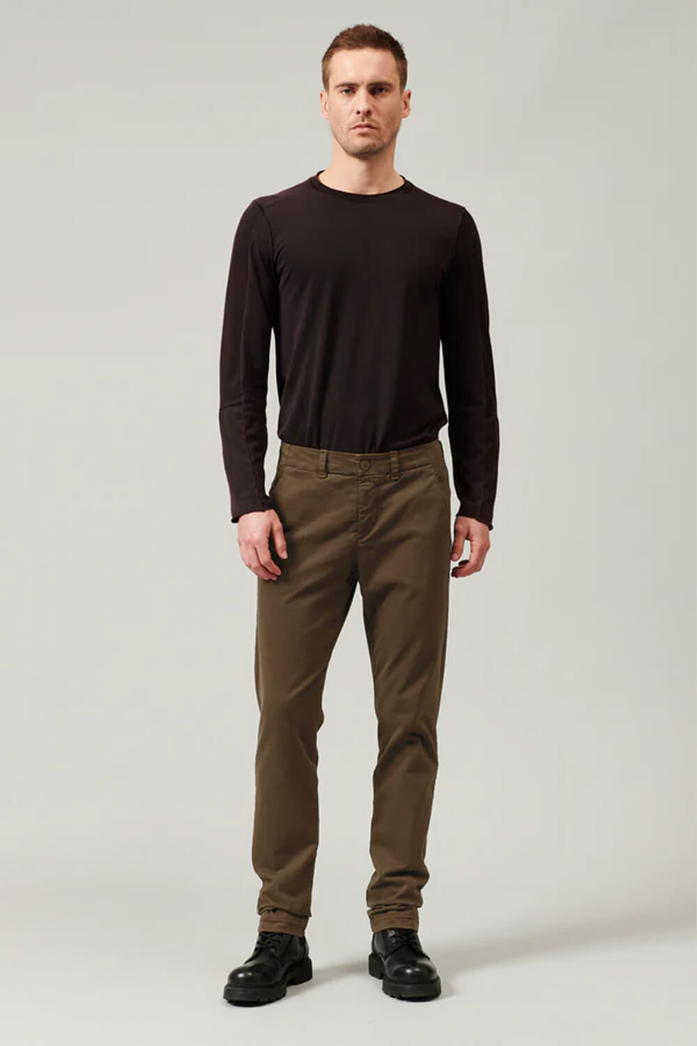 Italian Cotton Stretch Regular Fit Chinos Mud