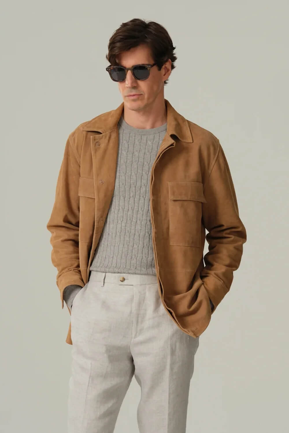 Italian Suede Overshirt Camel