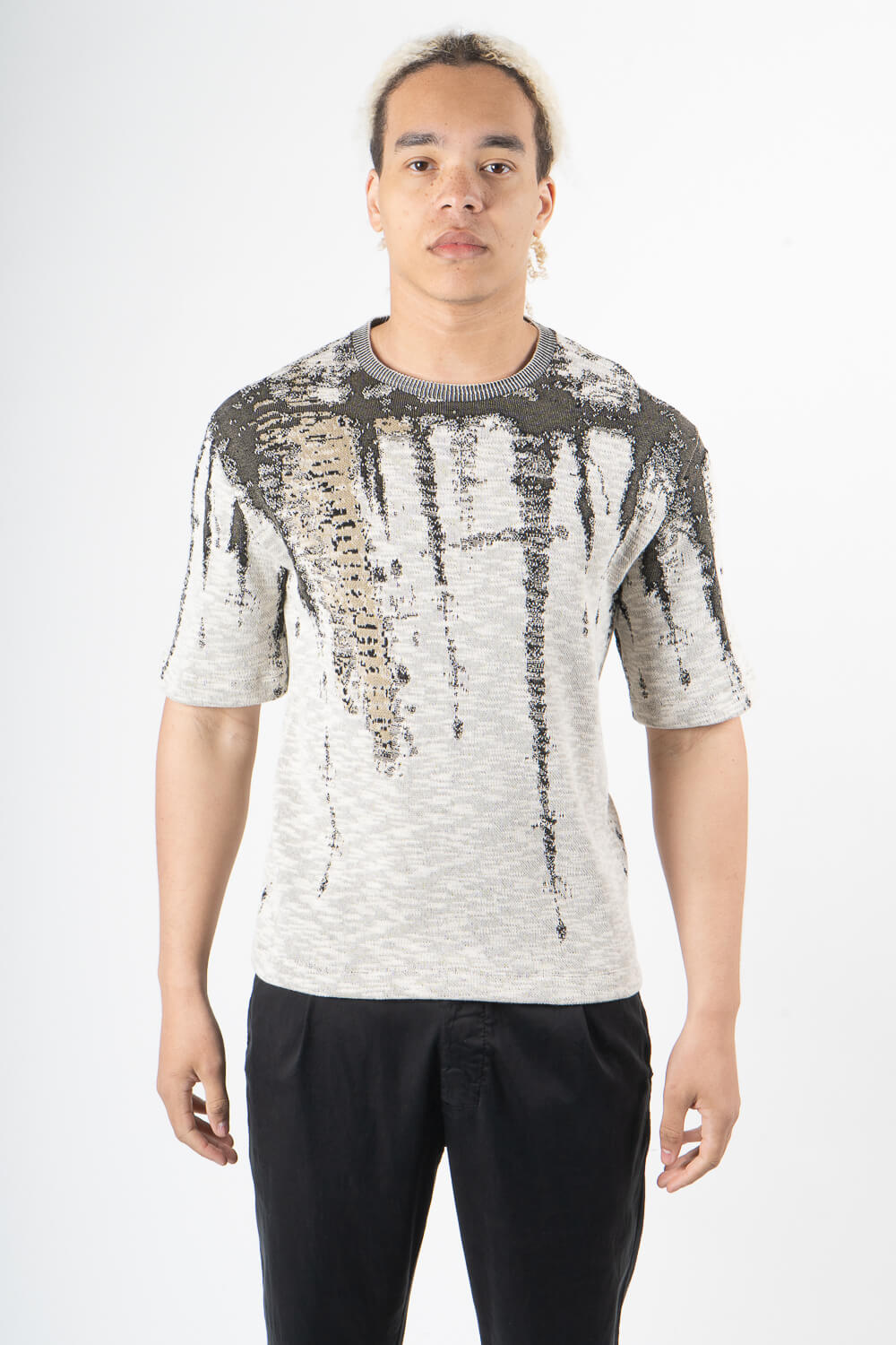 Italian Cotton Knit Design Round T-Shirt Beige