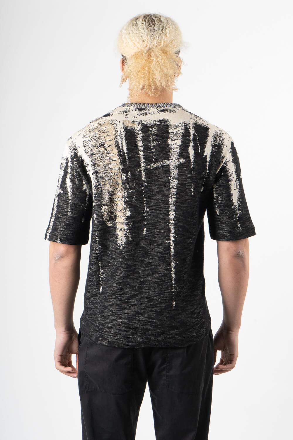 Italian Cotton Knit Design Round T-Shirt Black