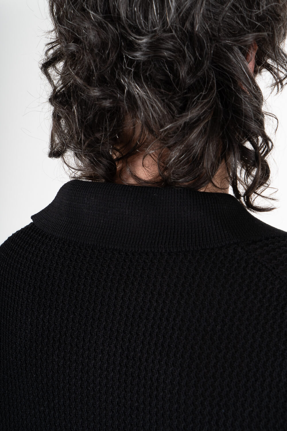 Italian Cotton Knitted Button-Up Shirt Black