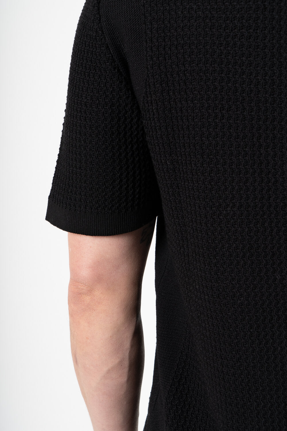 Italian Cotton Knitted Button-Up Shirt Black
