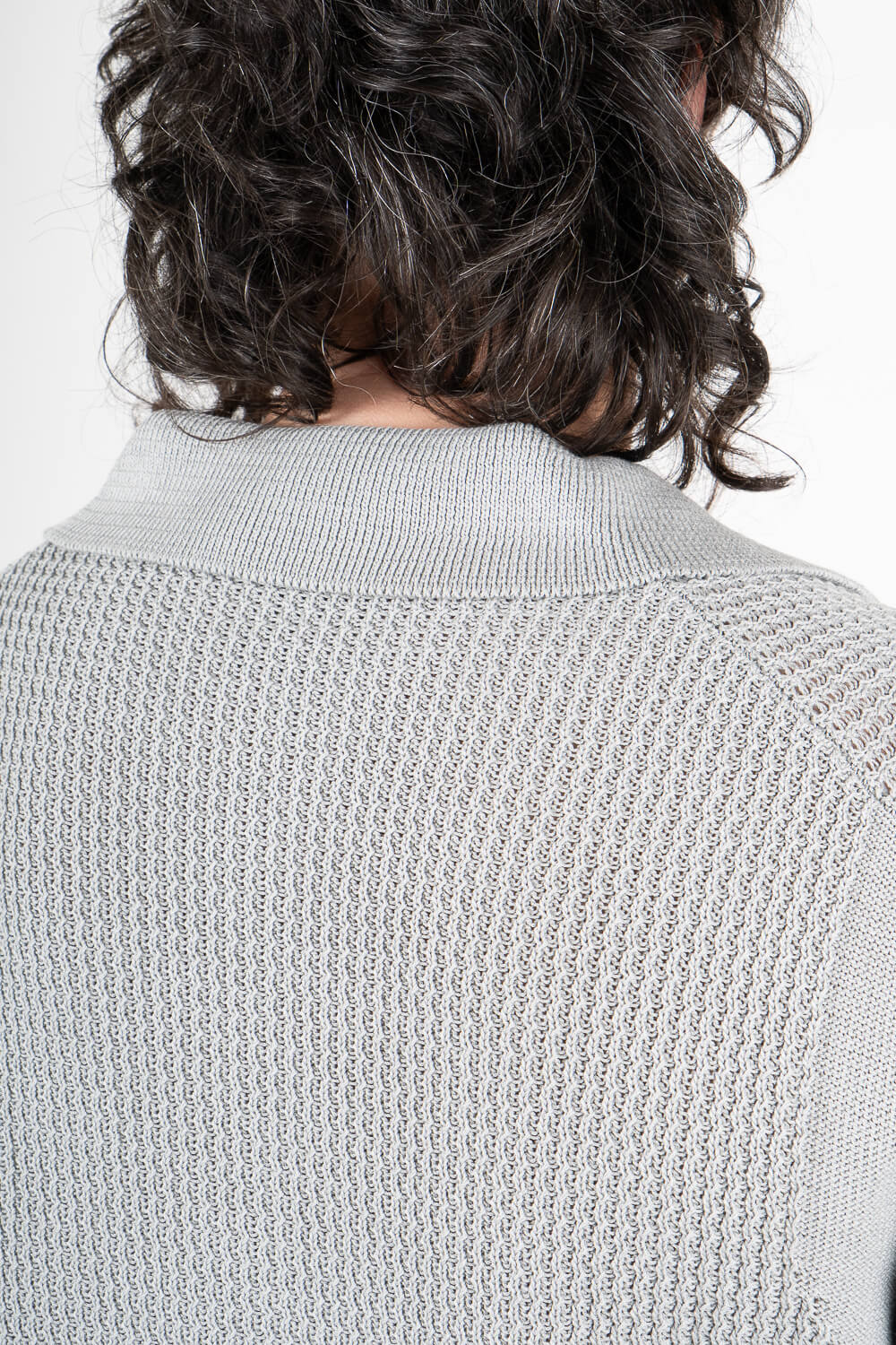Italian Cotton Knitted Button-Up Shirt Light Grey
