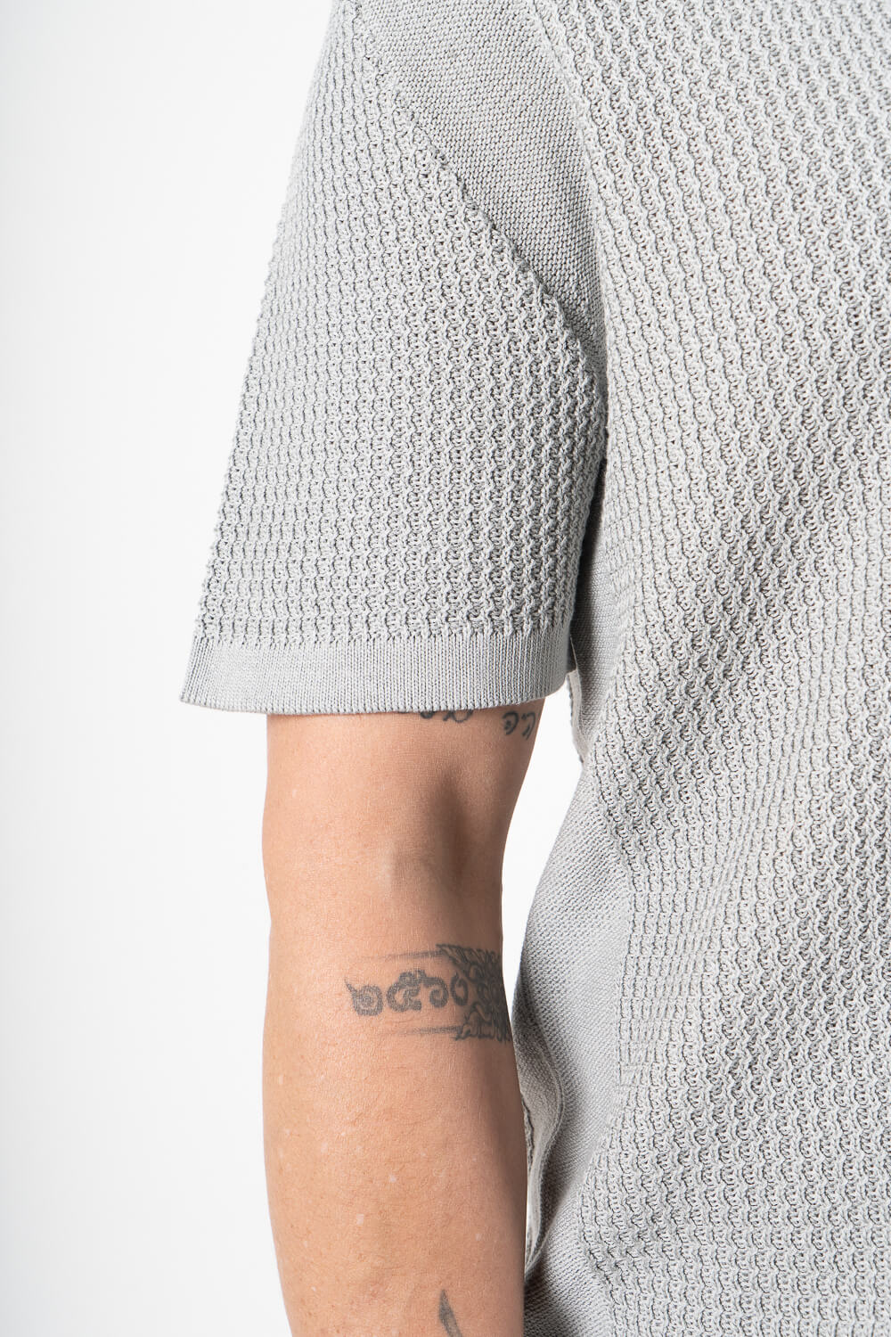 Italian Cotton Knitted Button-Up Shirt Light Grey