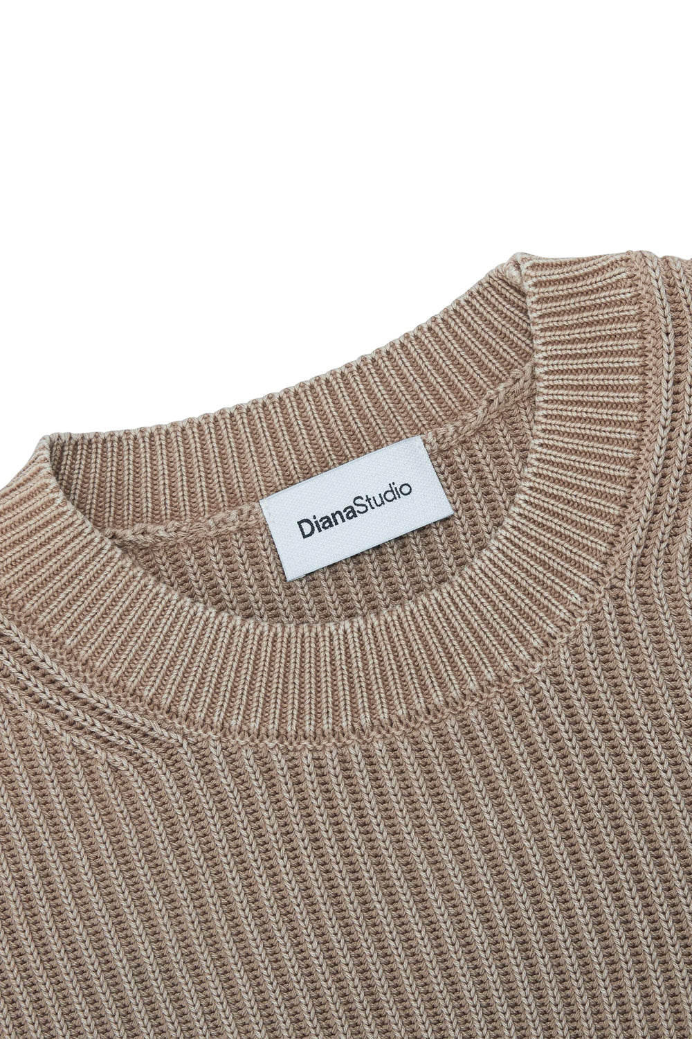 Italian Cotton Ribbed Round Neck Sweater Camel